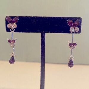 Elegant Purple Drop z Rhinestones Earrings
